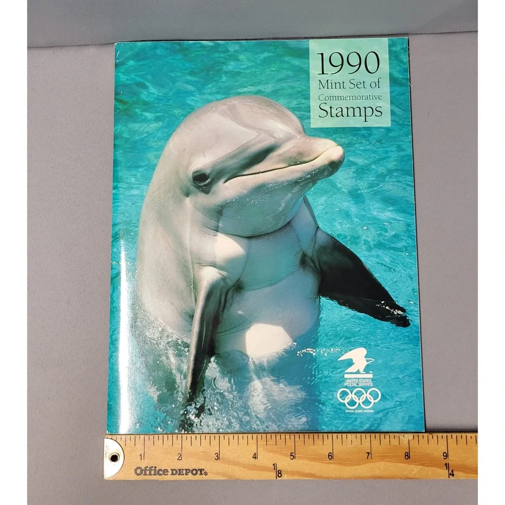 Vintage 1990 USPS Mint Set Commemorative Stamp Album Olympic Dolphin Booklet USA